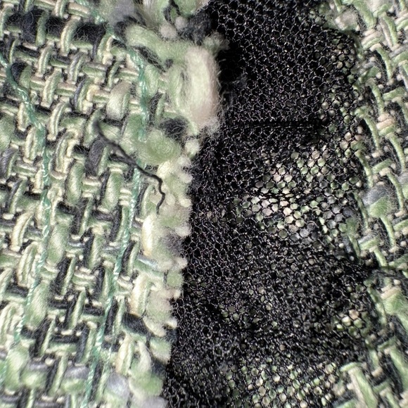 RIVER ISLAND SIZE 14 GREEN & WHITE TWEED BLAZER WITH BLACK LACE TRIM - Picture 2 of 8